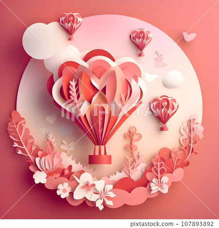 cute love paper art valentine day. with lovely generative Ai 107893892