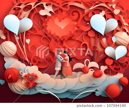 cute love paper art valentine day. with lovely generative Ai cute love paper art valentine day. with lovely generative Ai 107894190
