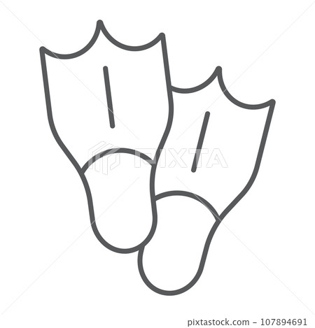 Diving flippers thin line icon, tourism and diving, swimming flippers sign vector graphics, a linear icon on a white background, eps 10 Diving flippers thin line icon, tourism and diving, swimming flippers sign vector graphics, a linear icon on a white background, eps 10 107894691