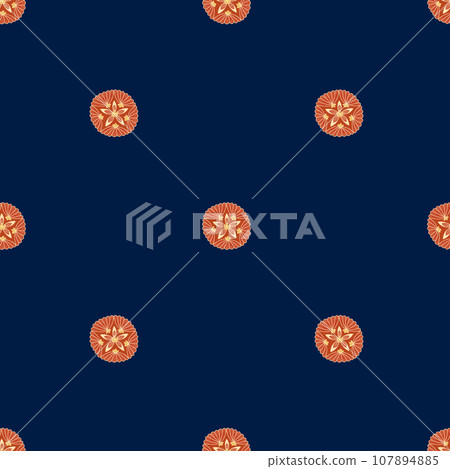 Foulard pattern with orange rosettes on dark blue background 107894885