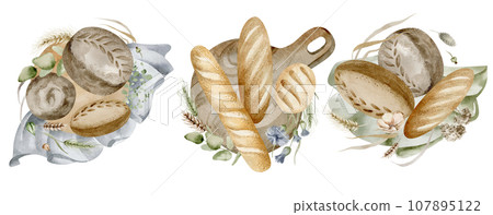 food, bread, watercolor 107895122