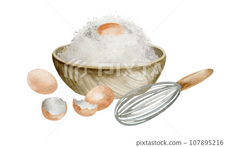eggs, flour, watercolor 107895216