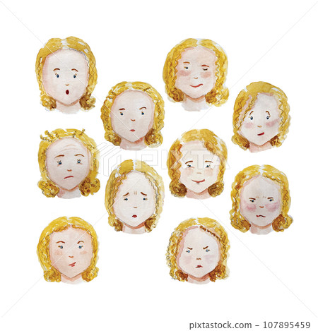 Hand painted watercolor emotions faces Hand painted watercolor emotions faces 107895459