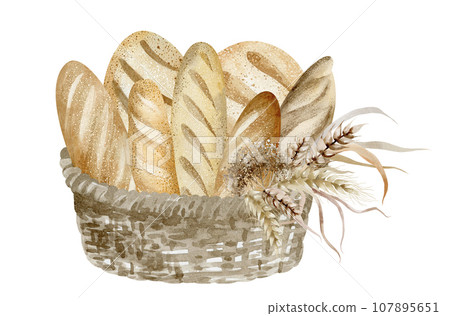 Homemade whole grain bread in a wicker basket. Homemade whole grain bread in a wicker basket. 107895651