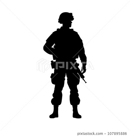 Soldier and Army Force Silhouettes, Soldier, army silhouettes. Army soldiers with gun silhouette 107895886