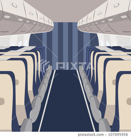 Airline Passenger Chairs Aisle in Airplane Cabin Airline Passenger Chairs Aisle in Airplane Cabin 107895956