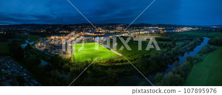 Aerial night view of the Letterkenny, County Donegal, Ireland 107895976
