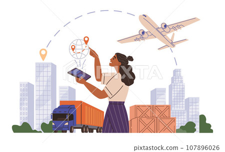 International logistic. Global delivery export. Vector. Innovative global logistic solutions are transforming efficiency export and import shipping High-level supply delivery chain management enables International logistic. Global delivery export. Vector. Innovative global logistic solutions are transforming efficiency export and import shipping High-level supply delivery chain management enables 107896026