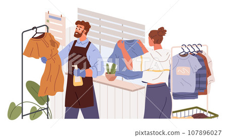 Clothing care. Vector illustration. A soft cloth can bring sense happiness and comfort Apparel choices reflect our individuality and personality Recycle your garments to reduce environmental impact Clothing care. Vector illustration. A soft cloth can bring sense happiness and comfort Apparel choices reflect our individuality and personality Recycle your garments to reduce environmental impact 107896027