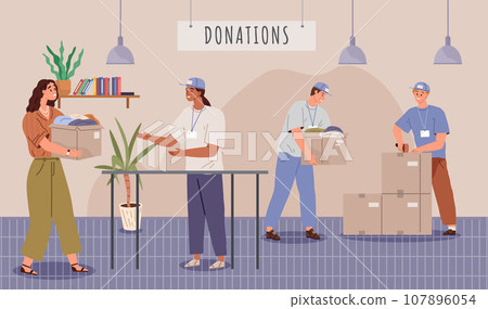 Clothes donation. Vector illustration. Unused clothing can be put to good use through donation The donation box represents collective efforts to assist others Charitable organizations Clothes donation. Vector illustration. Unused clothing can be put to good use through donation The donation box represents collective efforts to assist others Charitable organizations 107896054