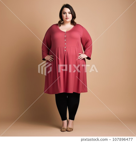 Beautiful young lady plus size model posing on solid color studio background, elegant dressed curvy woman Beautiful young lady plus size model posing on solid color studio background, elegant dressed curvy woman 107896477