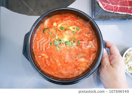 Gimchi soup or Kimchi soup ,vegetable soup or Korean soup 107896549