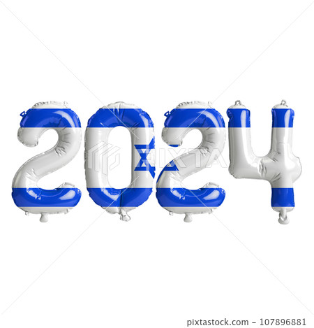 3d illustration of letter about new year 2024 with balloons on color Israel flag 3d illustration of letter about new year 2024 with balloons on color Israel flag 107896881