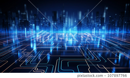 abstract technology background with neon circuit. Generative Ai abstract technology background with neon circuit. Generative Ai 107897766