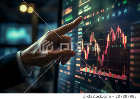 Businessman pointing graph. Generative AI. Businessman pointing graph. Generative AI. 107897985