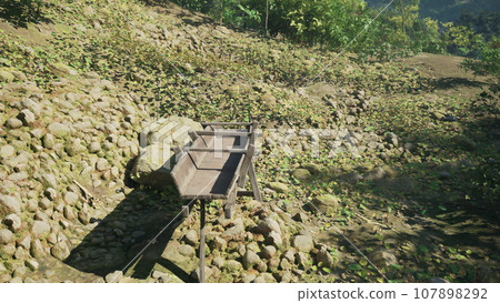 Primitive water supply system from wooden gutters Primitive water supply system from wooden gutters 107898292