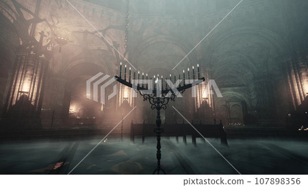 A beautifully illuminated chandelier in a tranquil, softly lit room 107898356