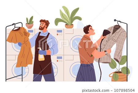 Clothing care. Vector illustration. The clothing care metaphor teaches us to be gentle with one another Used clothes can be sold or donated to charity A soft cloth can bring sense happiness 107898504