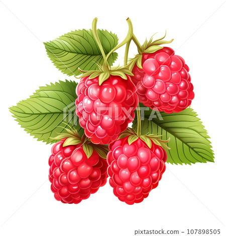 red ripe raspberries with leaves. generative ai  107898505