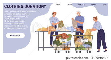 Clothes donation. Vector illustration. The clothes donation concept encourages acts kindness and compassion Volunteering at clothes donation center is fulfilling way to help others Unused clothes Clothes donation. Vector illustration. The clothes donation concept encourages acts kindness and compassion Volunteering at clothes donation center is fulfilling way to help others Unused clothes 107898526