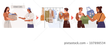 Clothes donation. Vector illustration. Donating clothes is meaningful way to contribute to those in need Clothes donations provide assistance to less fortunate Donating unused clothes Clothes donation. Vector illustration. Donating clothes is meaningful way to contribute to those in need Clothes donations provide assistance to less fortunate Donating unused clothes 107898534