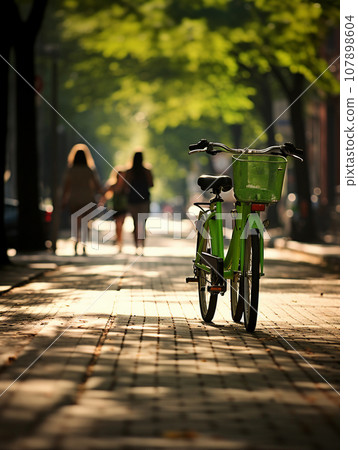 blurred motion of people ride bicycle on the street. . generative ai  107898604