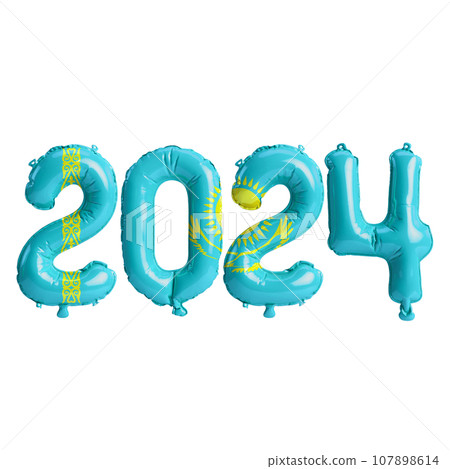 3d illustration of letter about new year 2024 with balloons on color Kazakhstan flag 3d illustration of letter about new year 2024 with balloons on color Kazakhstan flag 107898614