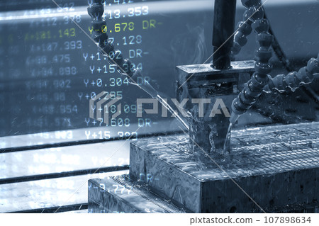 Abstract scene the EDM machine working and G-code data background . Abstract scene the EDM machine working and G-code data background . 107898634