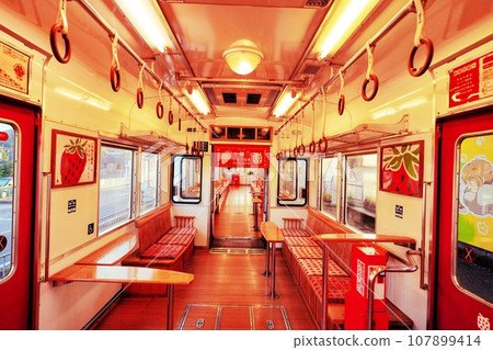 Cute interior of local train Strawberry train Wakayama Electric Railway 107899414