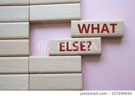 What else symbol. Concept word What else on wooden blocks. Beautiful pink background. Business and What else concept. Copy space 107899684