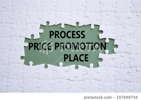 Process Price Promotion Place symbol. White puzzle with words Process Price Promotion Place. Beautiful grey green background. Business concept. Copy space. Process Price Promotion Place symbol. White puzzle with words Process Price Promotion Place. Beautiful grey green background. Business concept. Copy space. 107899738