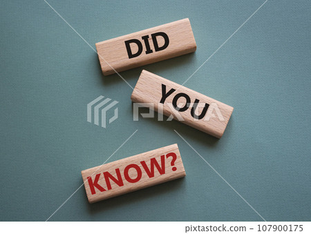 Did you know symbol. Wooden blocks with words Did you know. Beautiful grey green background. Business and Did you know concept. Copy space. 107900175