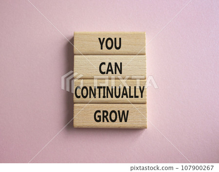 You can Continually Grow symbol. Wooden blocks with words You can Continually Grow. Beautiful pink background. Business and You can Continually Grow concept. Copy space. 107900267