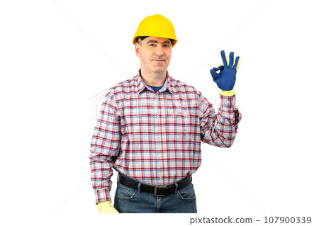 A worker  showing gesture ok over isolated background 107900339