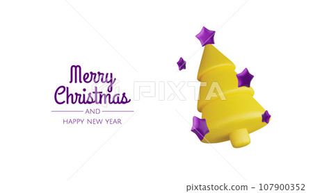 Christmas bright tree. Happy New Year and Merry Christmas. Realistic 3d design of objects, gift box, snowflakes, christmas ball. Vector illustration Christmas bright tree. Happy New Year and Merry Christmas. Realistic 3d design of objects, gift box, snowflakes, christmas ball. Vector illustration 107900352