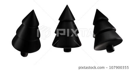 Set black Christmas tree . Glossy New year and xmas abstract tree shapes. 107900355