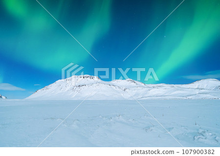 Aurora Borealis. Northern lights and clear skies. Nature. Scandinavian countries. Aurora Borealis. Northern lights and clear skies. Nature. Scandinavian countries. 107900382