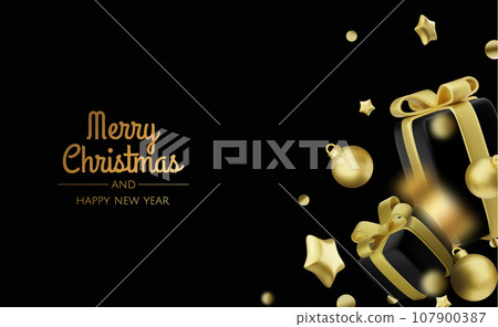 Christmas and New Year gift boxes with gold confetti. Festive Xmas background. Festive Xmas background. Holiday gifts surprise. Realistic 3d Design Vector illustration Christmas and New Year gift boxes with gold confetti. Festive Xmas background. Festive Xmas background. Holiday gifts surprise. Realistic 3d Design Vector illustration 107900387