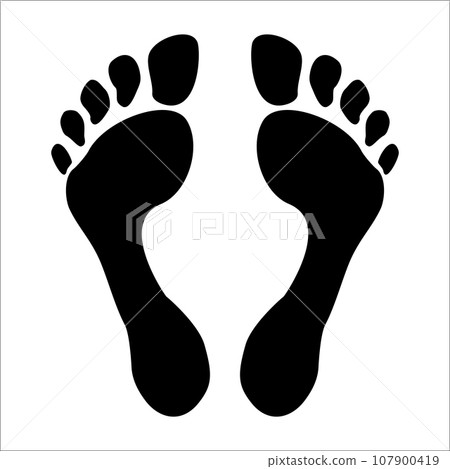 Foot step icon. Imprint, silhouette of a bare human foot 107900419