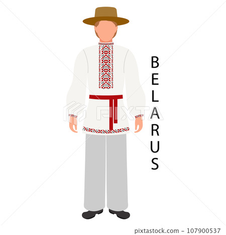 A man in a Belarusian folk costume. Culture and traditions of Belarus. Illustration, vector 107900537