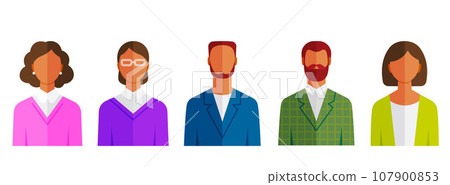 People flat icons collection, male and female portrait. Set of avatars of different characters, man and woman, user image, face icons to represent person in video game, internet forum, account 107900853