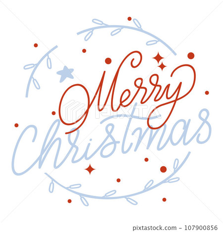 Merry Christmas card. Vector illustration. The blue and red text announcing start festive party Snow added magical touch holiday decorations A Merry Christmas metaphor often signifies joy, hope Merry Christmas card. Vector illustration. The blue and red text announcing start festive party Snow added magical touch holiday decorations A Merry Christmas metaphor often signifies joy, hope 107900856