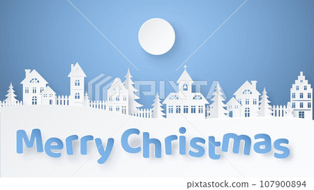 Merry Christmas card. Vector illustration. A festive poster announced Merry Christmas party Lettering on postcard can convey holiday spirit The background Merry Christmas card was snowy winter scene Merry Christmas card. Vector illustration. A festive poster announced Merry Christmas party Lettering on postcard can convey holiday spirit The background Merry Christmas card was snowy winter scene 107900894