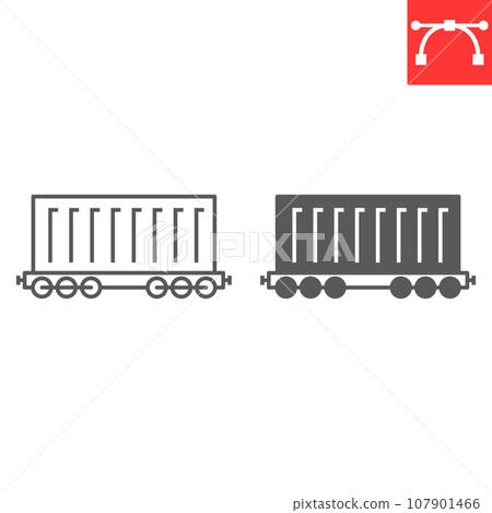 Cargo train line and glyph icon, logistic and shipping, cargo wagon vector icon, vector graphics, editable stroke outline sign, eps 10. 107901466