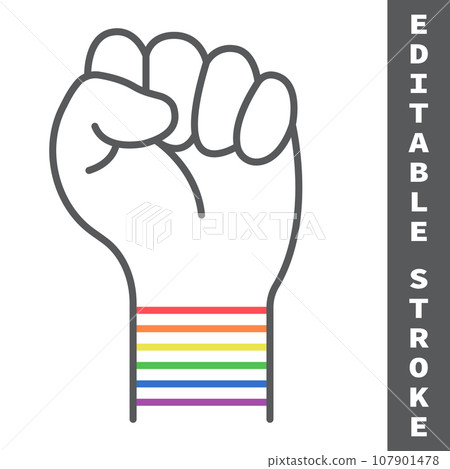LGBT power color line icon, lgbt and pride, lgbt protest sign vector graphics, editable stroke linear icon, eps 10. 107901478