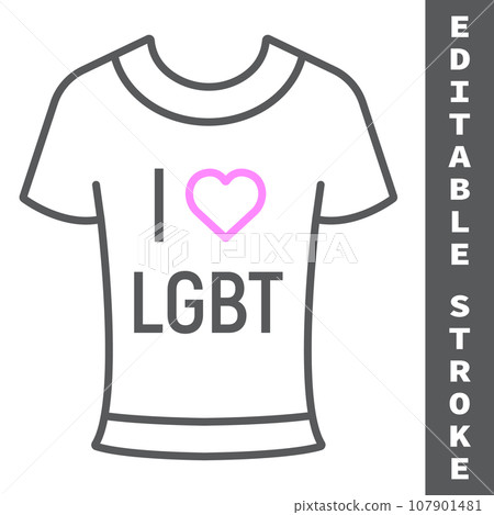 Lgbt t-shirt color line icon, lgbt and heart, lgbt print sign vector graphics, editable stroke linear icon, eps 10. Lgbt t-shirt color line icon, lgbt and heart, lgbt print sign vector graphics, editable stroke linear icon, eps 10. 107901481