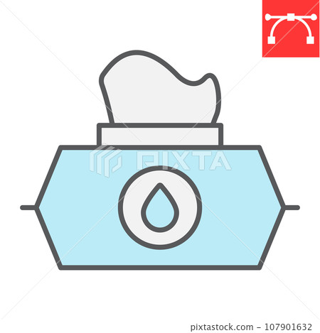 Wet wipes color line icon, hygiene and disinfection, wet tissue pack sign vector graphics, editable stroke filled outline icon, eps 10. Wet wipes color line icon, hygiene and disinfection, wet tissue pack sign vector graphics, editable stroke filled outline icon, eps 10. 107901632