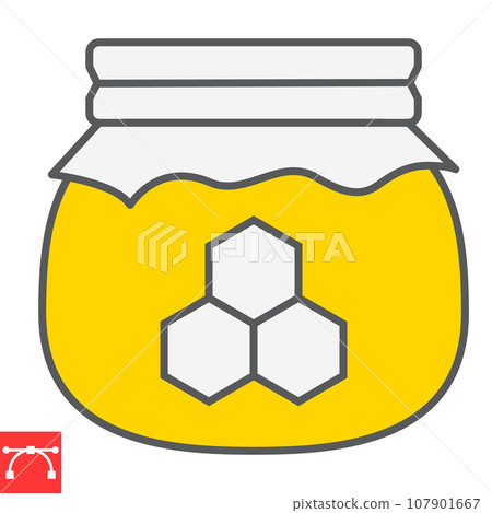 Honey jar color line icon, rosh hashanah and hive, honey sign vector graphics, editable stroke filled outline icon, eps 10. 107901667