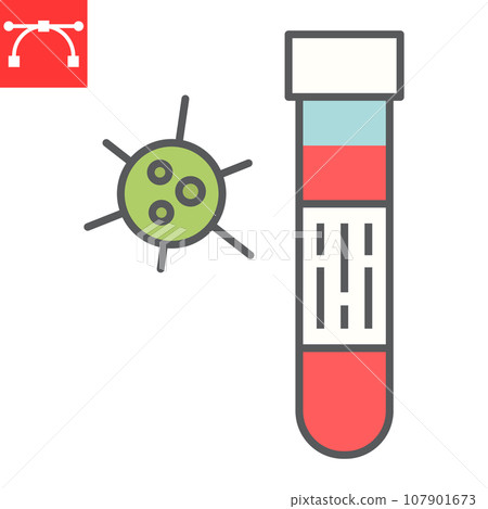 Covid-19 blood test tube color line icon, coronavirus and diagnosis, blood test tube sign vector graphics, editable stroke filled outline icon, eps 10. 107901673