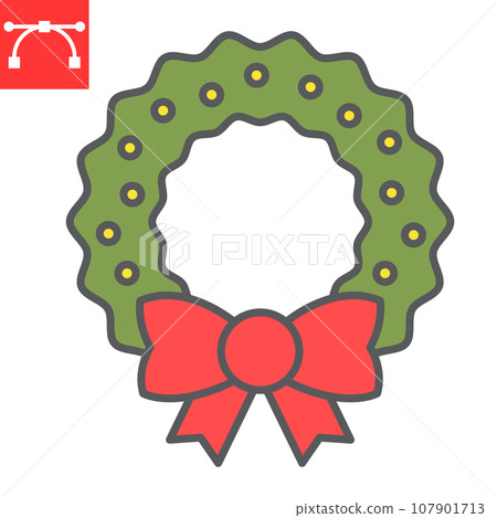 Christmas wreath color line icon, merry christmas and xmas, christmas decorative sign vector graphics, editable stroke filled outline icon, eps 10. Christmas wreath color line icon, merry christmas and xmas, christmas decorative sign vector graphics, editable stroke filled outline icon, eps 10. 107901713